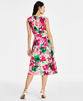 Kasper Printed Scuba Tie-Waist Dress, Regular & Petite Sizes