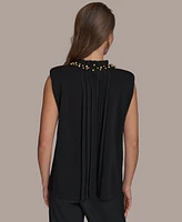 Donna Karan New York Women's Beaded-Neck Sleeveless Sweater
