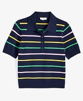 On 34th Women's Striped Short Sleeve Polo Sweater