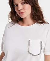 On 34th Women's Rhinestone-Trim Pocket T-Shirt, Exclusively at Macy's