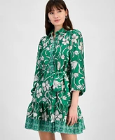 Anne Klein Women's Tiered Belted Floral-Print Dress