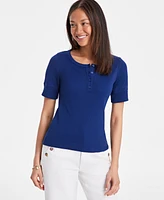 On 34th Women's Short Sleeve Ribbed Henley Tee, Exclusively at Macy's