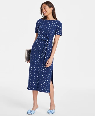 On 34th Women's Printed Crewneck Wrap Tie Dress, Created for Macy's