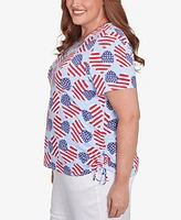 Alfred Dunner Plus Flag Heart Top with Side Ruching