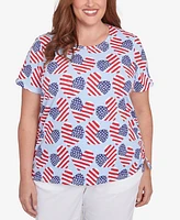 Alfred Dunner Plus Flag Heart Top with Side Ruching