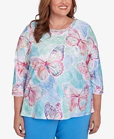 Alfred Dunner Plus Classic Butterfly Crew Neck Top