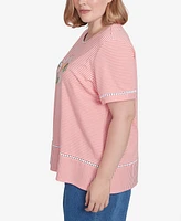 Alfred Dunner Plus Classic Daisy Knit Striped Tee