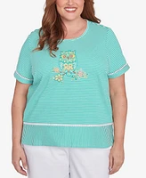 Alfred Dunner Plus Classic Owl Knit Striped Tee