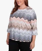 Alfred Dunner Plus Classic Lacey Ombre Chevron Crew Neck Top