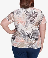 Alfred Dunner Plus Warm Palm Tree Short Sleeves Top