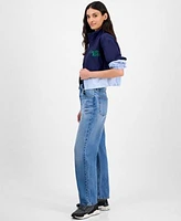 Calvin Klein Jeans Womens Colorblock Windbreaker Jacket Flocked Logo Slim T Shirt Womens 90s Loose Jeans