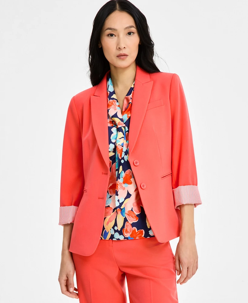 Tahari Asl Women's Peak-Lapel Roll-Tab Button-Front Jacket