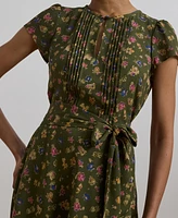 Lauren Ralph Women's Floral Belted Georgette Pintucked Dress