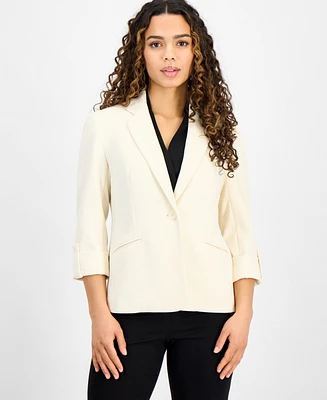 Ak Anne Klein Petite One-Button Roll-Tab-Sleeve Blazer