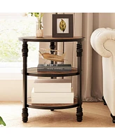gaomon Round End Table, Small Accent Table with 3 Tier Storage Shelves, Farmhouse Wood Side Table, Metal Frame Industrial Night Stand for Living Room,