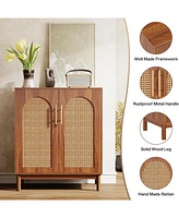 Tribesigns Set of 2 Accent Cabinet,59 Inch Rattan Sideboard Buffet Cabinet for Dining Room, Living Room, Kitchen