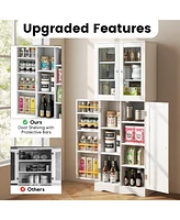 Gouun Tall Kitchen Pantry Cabinet with Dual Tempered Glass Doors and Shelves