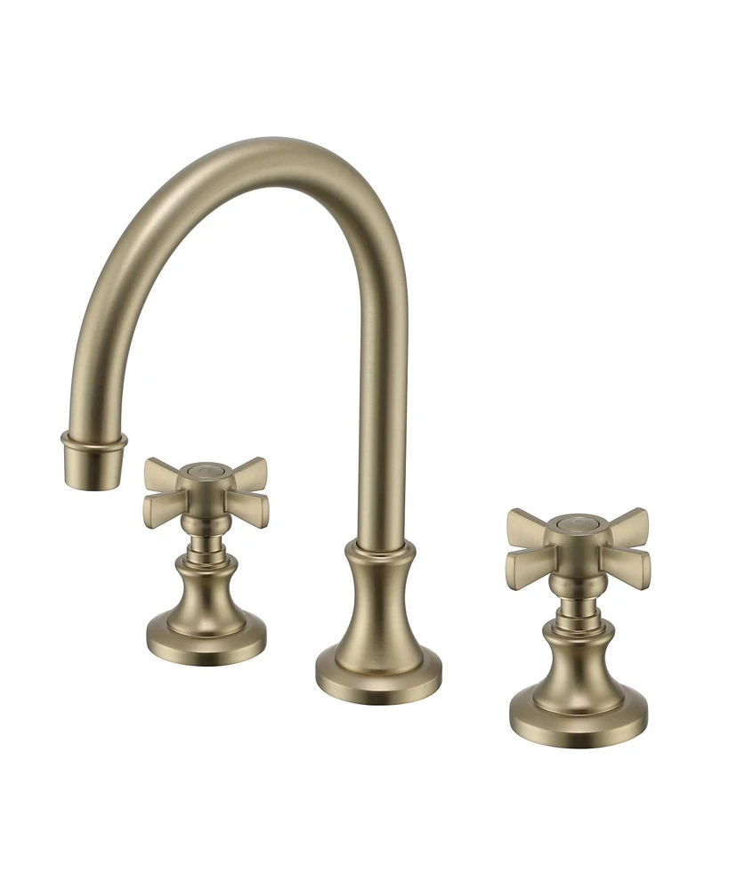 Boyel Living Bathroom Faucets for Sink 3 Hole Gold, 8 Inch Widespread Faucet 2 Handles Mid-Arc Kitchen with cUPC Flexible Hose