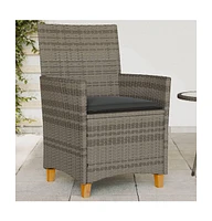 Patio Chairs with Cushions 2 pcs Gray Poly Rattan&Solid Wood