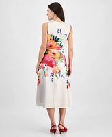 julia jordan Women's Floral-Print Belted Sleeveless Midi Dress