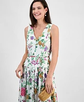 julia jordan Women's Floral-Print V-Neck Sleeveless Dress