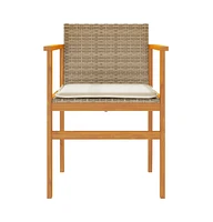 Patio Chairs with Cushions 2 pcs Beige Poly Rattan&Solid Wood