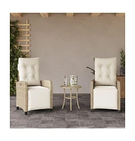 Reclining Patio Chairs 2 pcs with Footrest Beige Poly Rattan