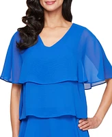 Sl Fashions Women's Chiffon Cape-Overlay Tiered Dress
