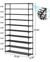 Tribesigns 10-Tier Shoe Rack Metal with Hooks, Large Capacity Home Shoe Rack, Tall Shoe Storage Organizer for 50 Pairs, Space Saving Shoe Organization