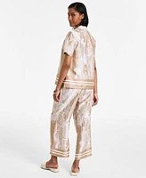 Nautica Jeans Womens Pull One Wide Leg Paisley Pants Button Front Shirt