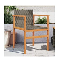 Patio Chairs 2 pcs Gray Poly Rattan&Solid Wood