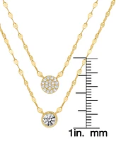 Lab Grown White Sapphire Cluster & Solitaire Circle 16" Layered Pendant Necklace (7/8 ct. t.w.) in 14k Gold-Plated Sterling Silver