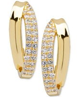 Macy's Lab Grown White Sapphire (1/2 ct. t.w.) Double Row Half Hoop Earrings in 14k Gold Over Sterling Silver