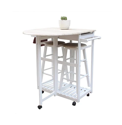Slickblue Foldable Semicircle Dining Cart with Wooden Handle and Round Stools for Stylish Dining
