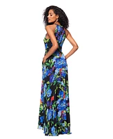 Betsy & Adam Women's Printed Chiffon Halter-Neck Gown