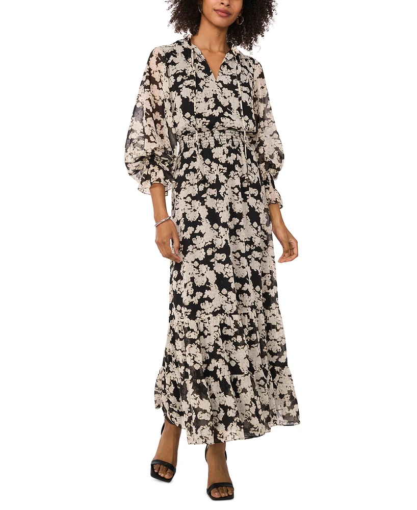 Vince Camuto Women's Floral-Print Smocked-Cuff Maxi Dress