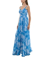 Taylor Women's Printed Ruched Sleeveless Gown