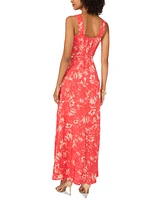 Vince Camuto Women's Printed Square-Neck Smocked-Back Sleeveless Maxi Dress