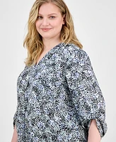 Ak Anne Klein Plus Size Printed V-Neck Pleat-Front Blouse