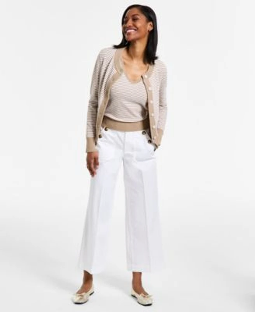 Nautica Jeans Womens Cotton Wide Leg Sailor Jeans Terry Striped Sleeveless Sweater Cardigan