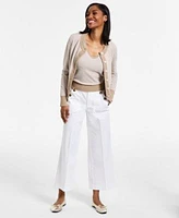 Nautica Jeans Womens Cotton Wide Leg Sailor Jeans Terry Striped Sleeveless Sweater Cardigan
