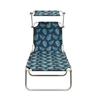 Folding Sun Lounger with Canopy Leaf Print Aluminum