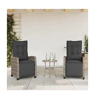 Reclining Patio Chairs 2 pcs with Footrest Gray Poly Rattan