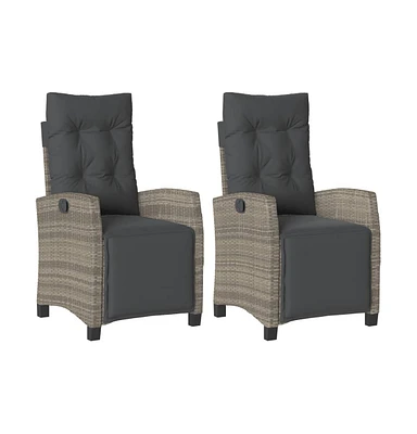 Reclining Patio Chairs 2 pcs with Footrest Gray Poly Rattan