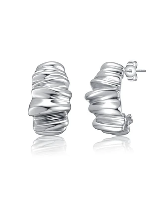 Waffled Wave Chunky Earrings White Gold Plated or 14K