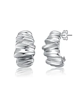 Waffled Wave Chunky Earrings White Gold Plated or 14K