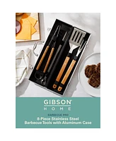 Gibson Home Barbeque Pro 8 Piece Bbq Tools W/ Acacia Wood Handles and Aluminum Storage Box