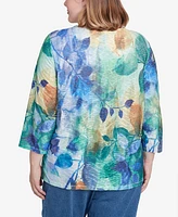 Alfred Dunner Plus Classic Watercolor Leaves Knit Top