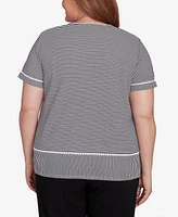 Alfred Dunner Plus Classic Crew Neck Parrot Striped Tee