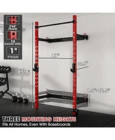 Er Kang 2.36" x Folding Wall Mounted Squat Rack, 1000 Pounds Capacity Power Rack with Pull Up Bar, J Hooks, Landmine and Other Attachments, Spac